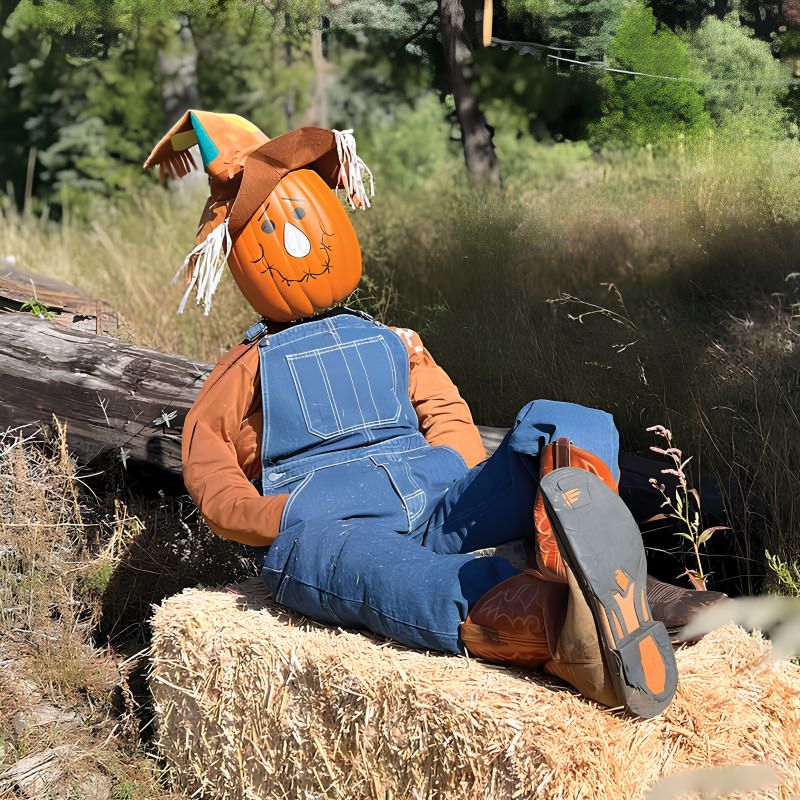Pumpkin scarecrow outdoors at SkyPark